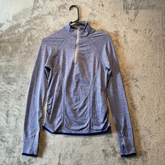 Tops - Women's Heathered Light Blue Quarter-Zip Active Top